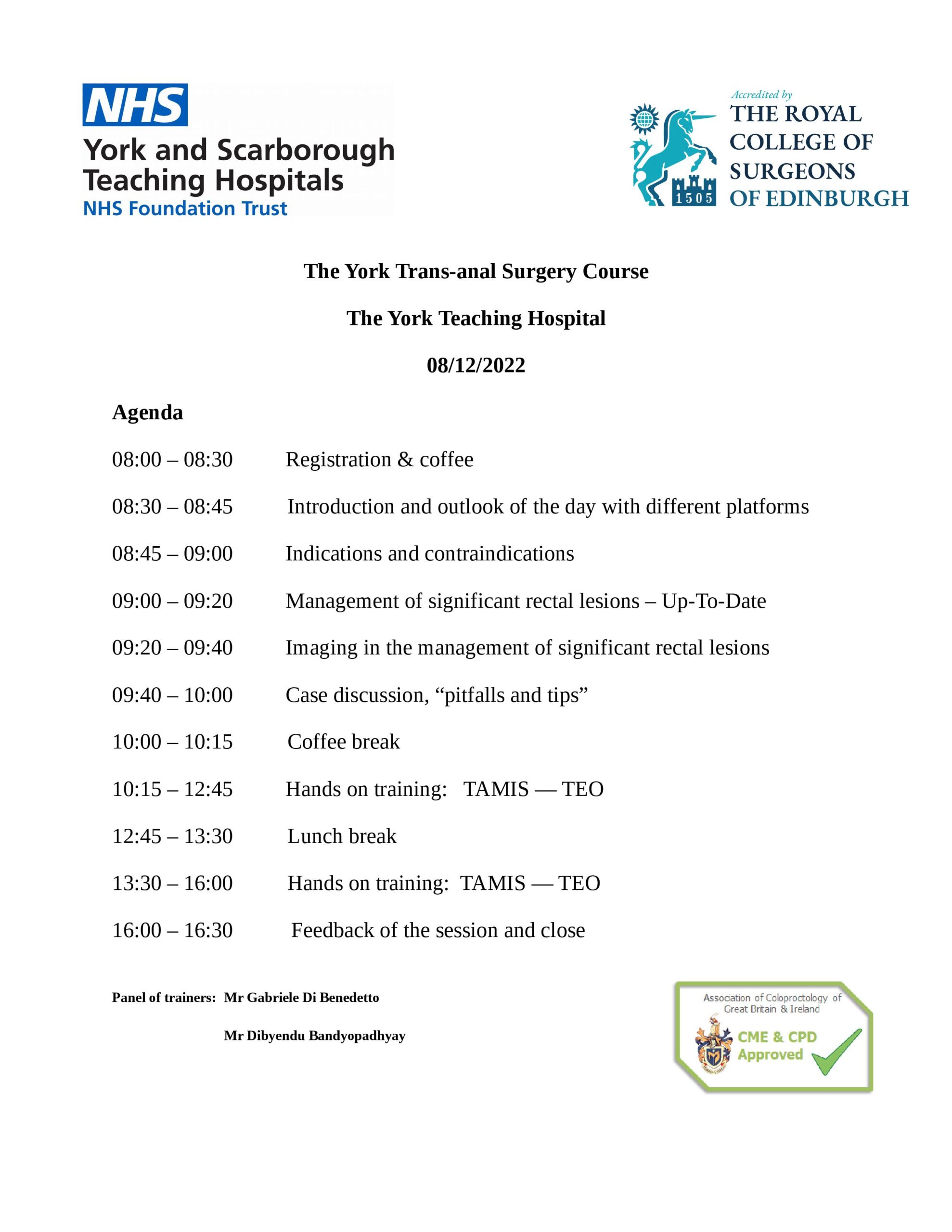 The York Trans-Anal Surgery Course (TAMIS & TEO) – 8th December 2022 -  ALSGBI