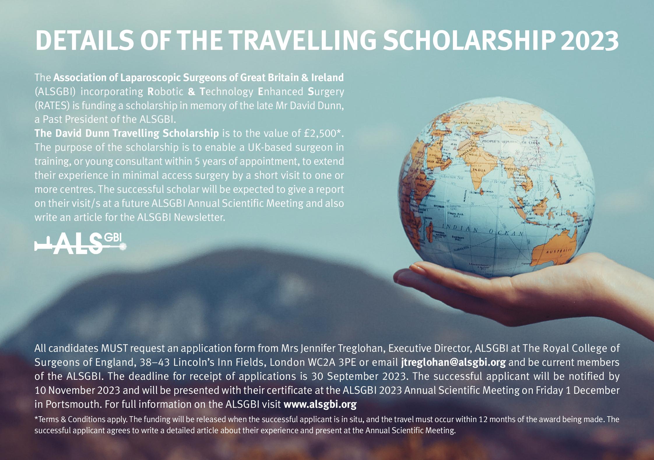 Travelling Scholarship 2023 – application window now open - ALSGBI